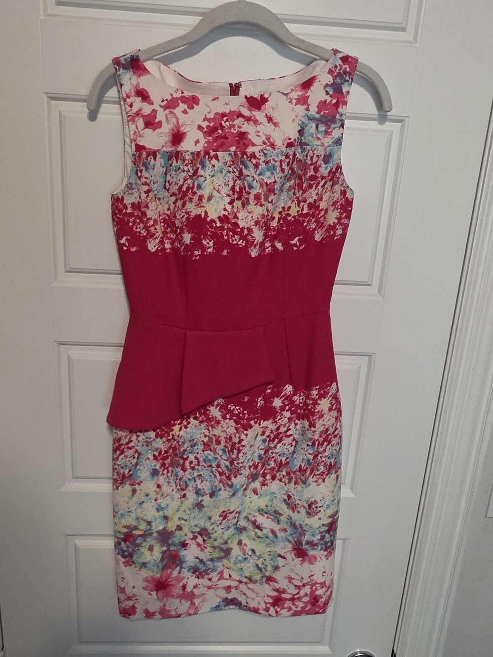 ANTONIO MELANI Pink Floral Peplum Sheath Dress